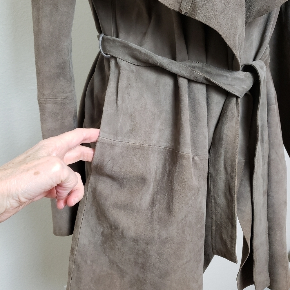 EUC Zara open-front draped and belted jacket 100% goat suede leather - Picture 7 of 15